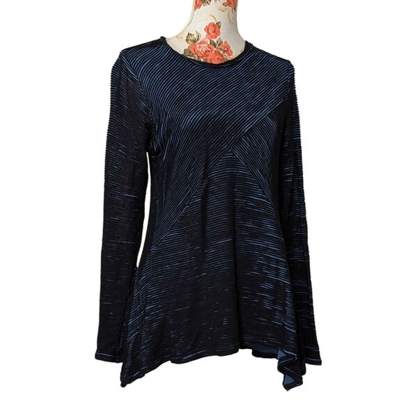 Yoga Works Size Small Blue Black Textured Tunic Handkerchief Hem Long Sleeve - Picture 5 of 10